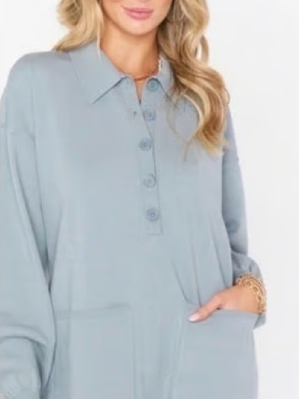 Show Me Your Mumu Gray Button-Front Collared Tunic - Picture 2 of 8
